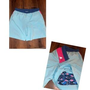 Chubbies Shorts Mens small blue Pink Drawstring Lined Reflective Zip flamingo